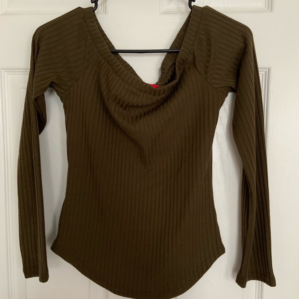 Off the Shoulder Army Green Ribbed Top